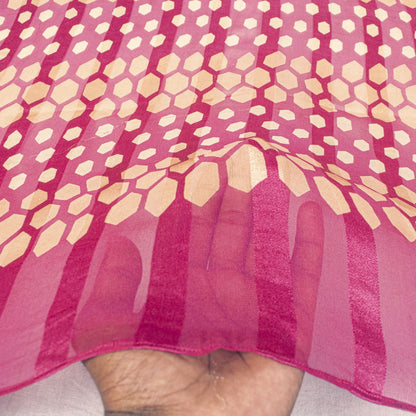 Sanskriti Vintage Pink Georgette Dupatta/Stole Geometric Print-Woven Indian Veil