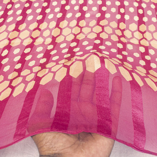 Sanskriti Vintage Pink Georgette Dupatta/Stole Geometric Print-Woven Indian Veil
