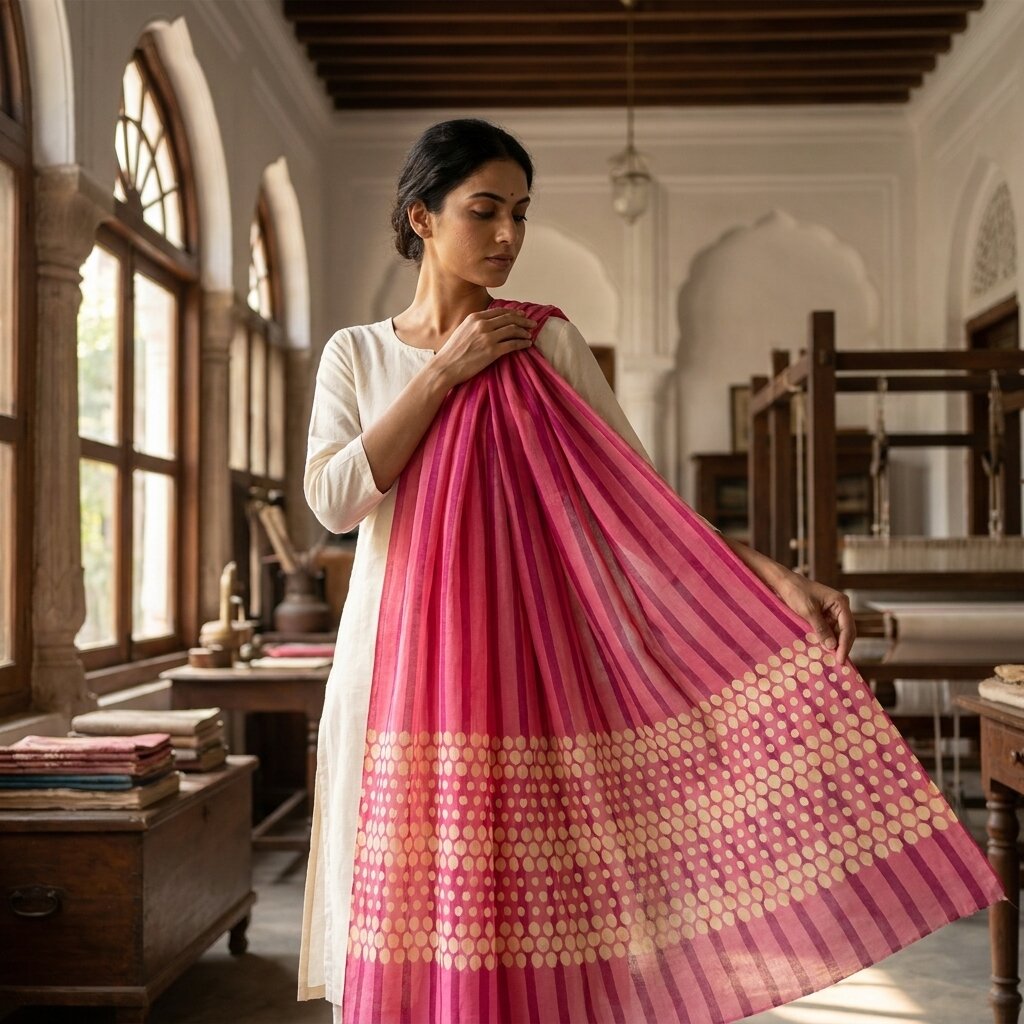Sanskriti Vintage Pink Georgette Dupatta/Stole Geometric Print-Woven Indian Veil