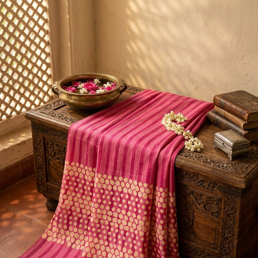 Sanskriti Vintage Pink Georgette Dupatta/Stole Geometric Print-Woven Indian Veil