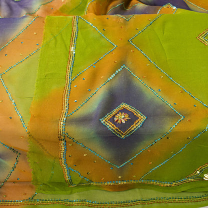 Sanskriti Vintage Green Pure Georgette Dupatta/Stole Hand Beaded Wedding Veil