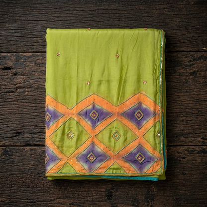 Sanskriti Vintage Green Pure Georgette Dupatta/Stole Hand Beaded Wedding Veil