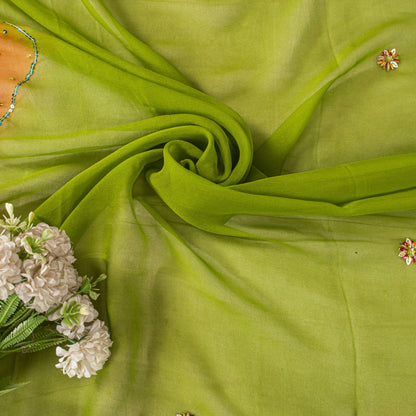 Sanskriti Vintage Green Pure Georgette Dupatta/Stole Hand Beaded Wedding Veil
