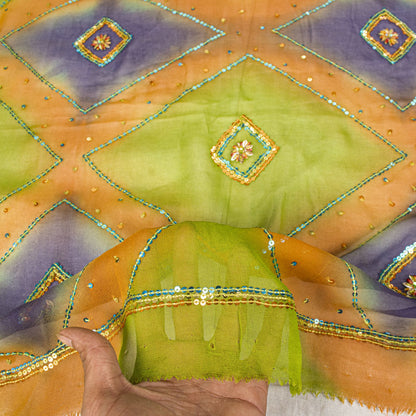 Sanskriti Vintage Green Pure Georgette Dupatta/Stole Hand Beaded Wedding Veil