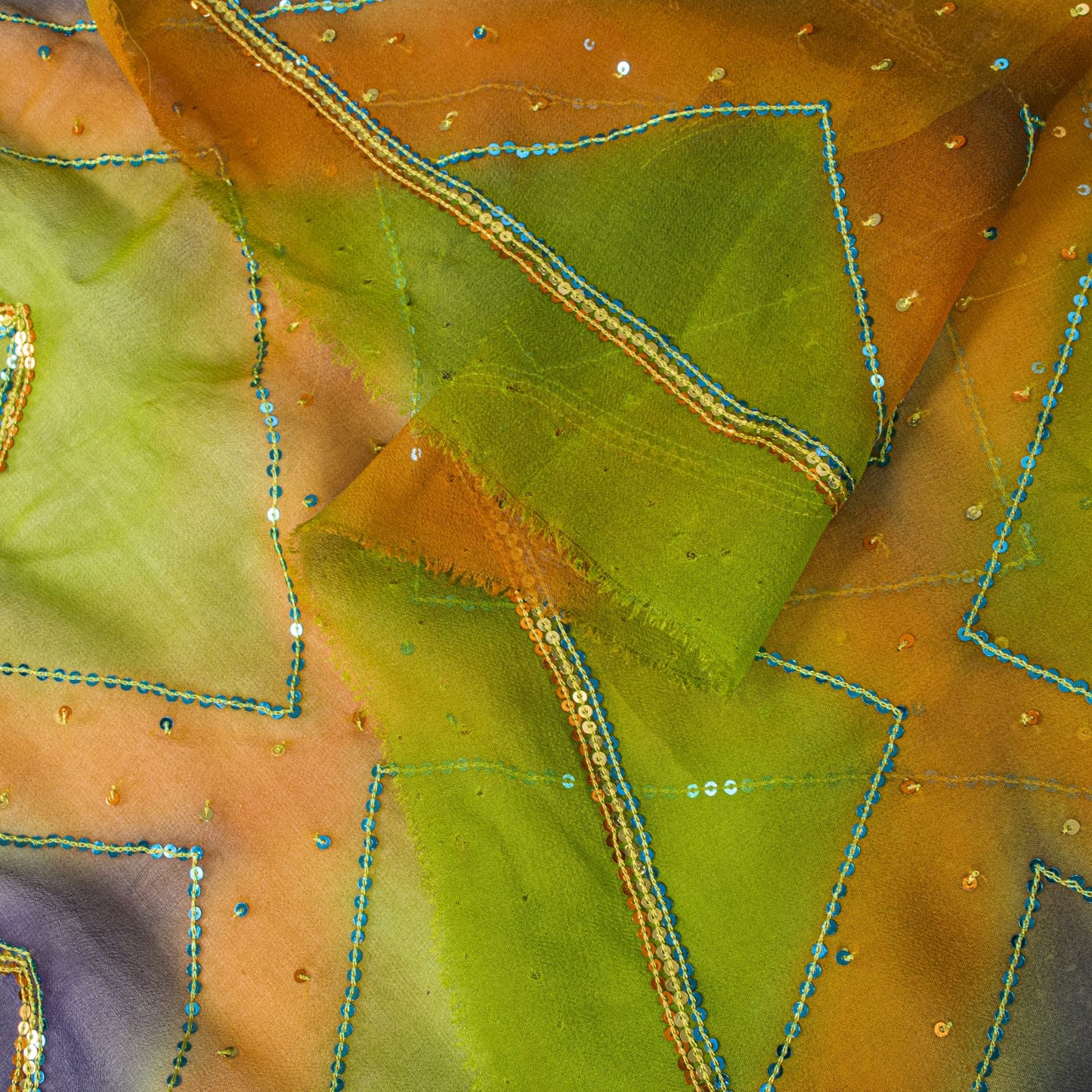 Sanskriti Vintage Green Pure Georgette Dupatta/Stole Hand Beaded Wedding Veil