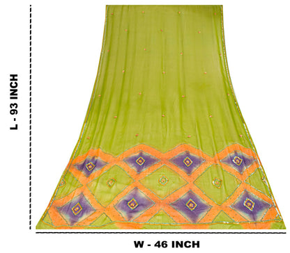 Sanskriti Vintage Green Pure Georgette Dupatta/Stole Hand Beaded Wedding Veil