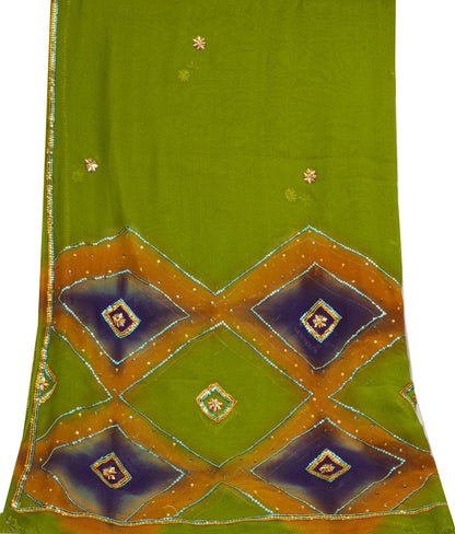Sanskriti Vintage Green Pure Georgette Dupatta/Stole Hand Beaded Wedding Veil