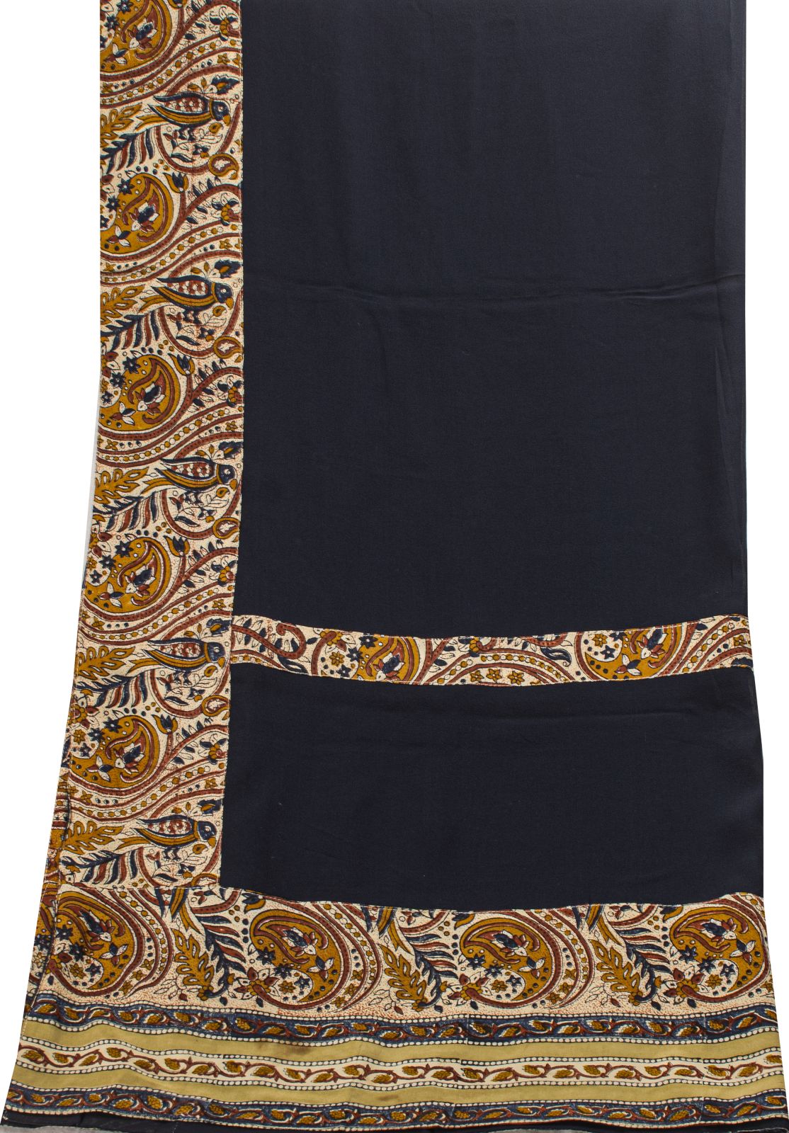 Sanskriti Vintage Blue Pure Georgette Dupatta/Stole Hand Block Kalamkari Patch