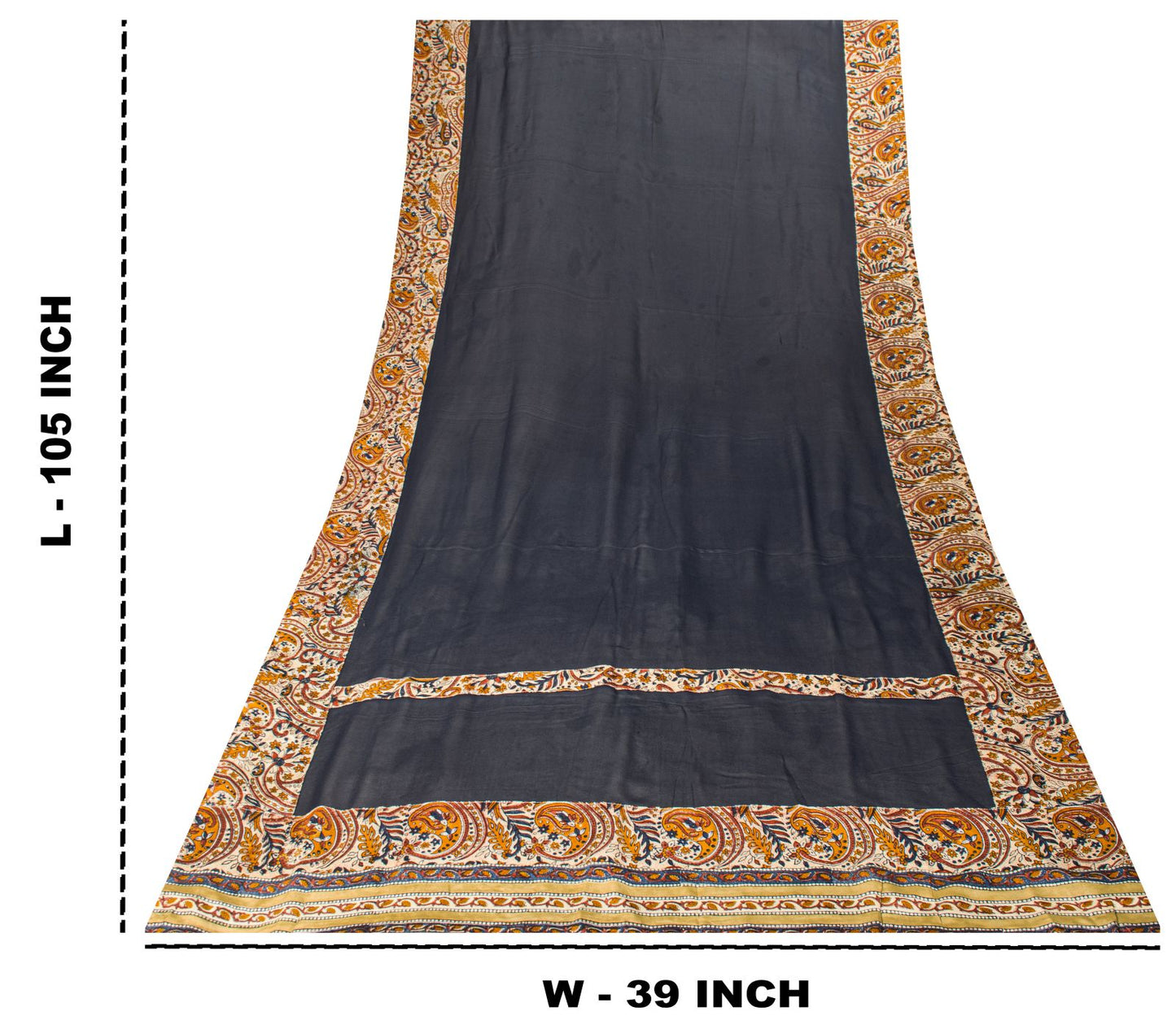 Sanskriti Vintage Blue Pure Georgette Dupatta/Stole Hand Block Kalamkari Patch