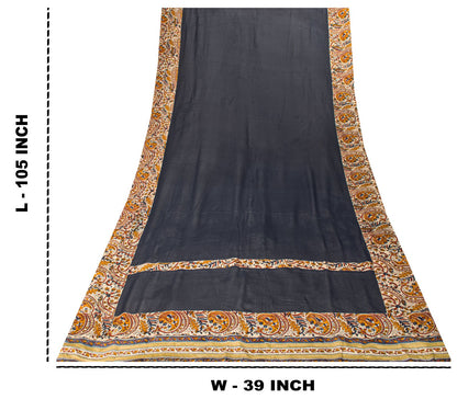 Sanskriti Vintage Blue Pure Georgette Dupatta/Stole Hand Block Kalamkari Patch
