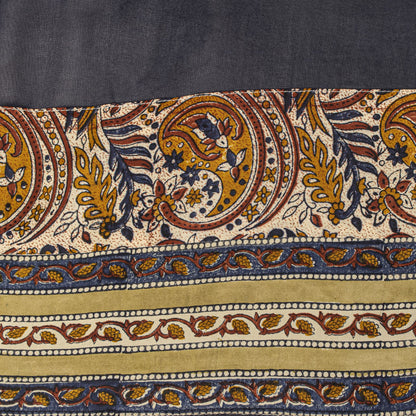 Sanskriti Vintage Blue Pure Georgette Dupatta/Stole Hand Block Kalamkari Patch