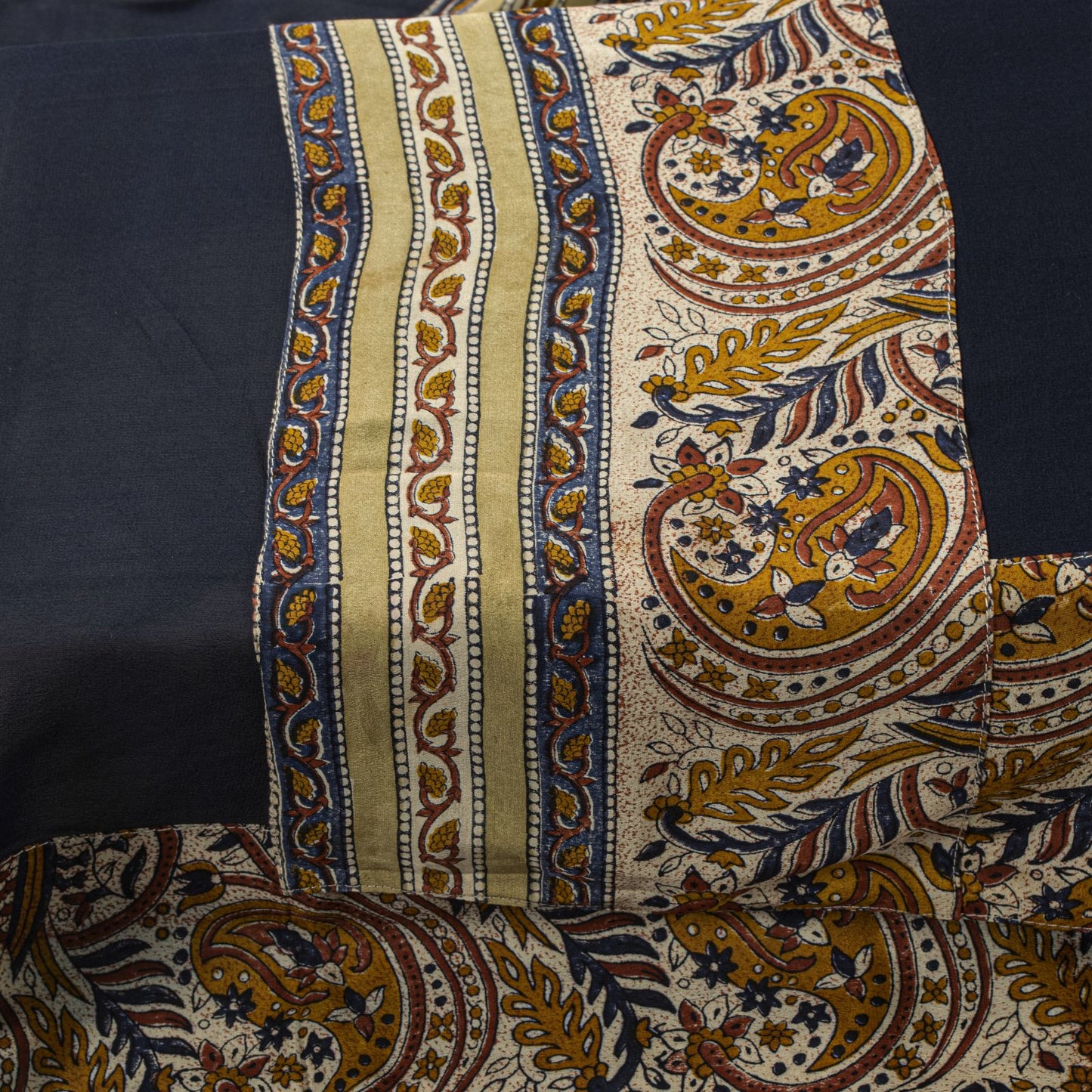 Sanskriti Vintage Blue Pure Georgette Dupatta/Stole Hand Block Kalamkari Patch