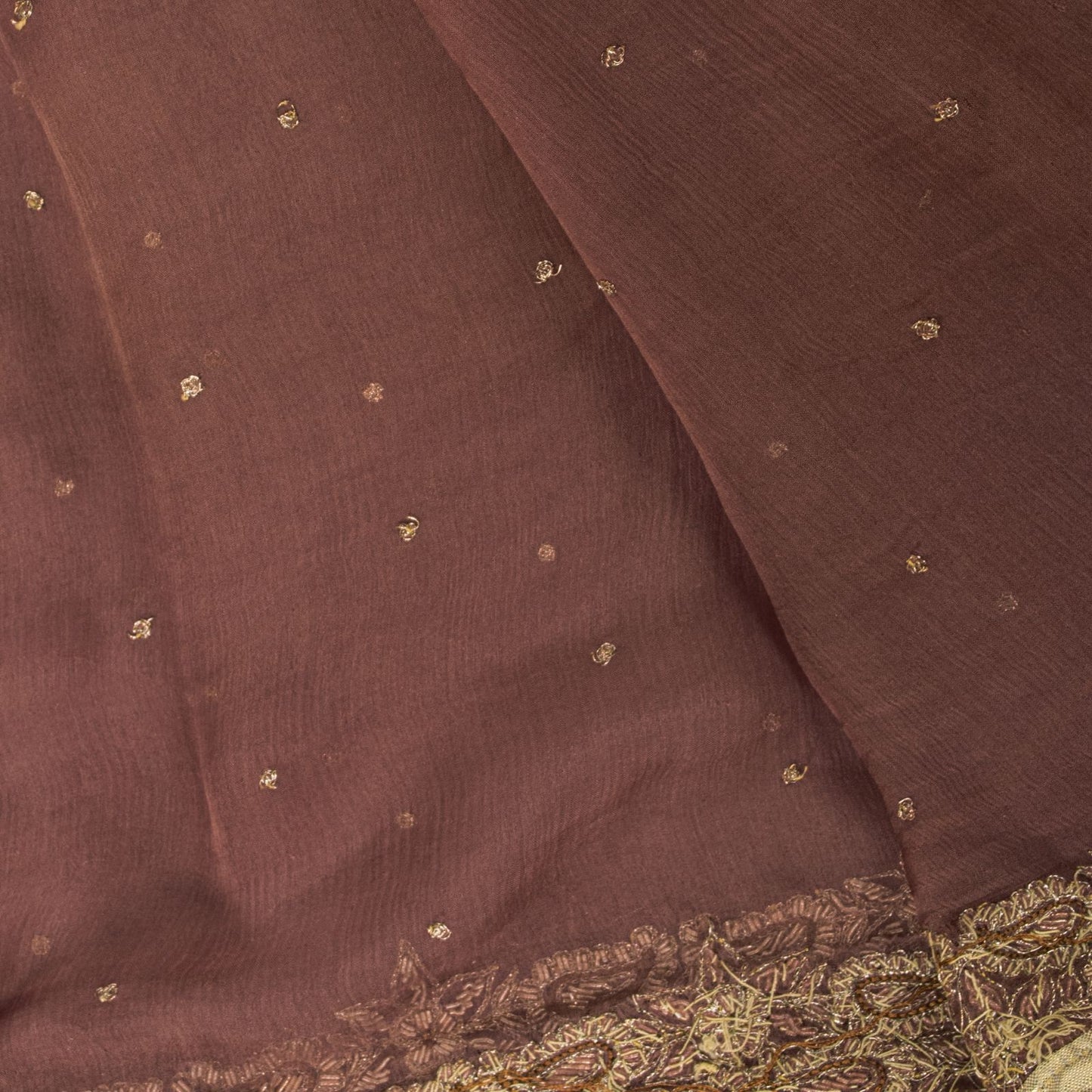 Sanskriti Vintage Brown Pure Chiffon Dupatta/Stole Hand Embroidered Zardozi Veil
