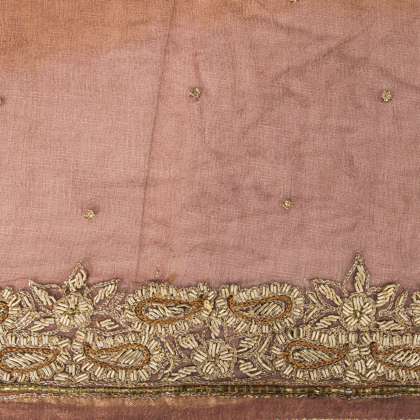 Sanskriti Vintage Brown Pure Chiffon Dupatta/Stole Hand Embroidered Zardozi Veil