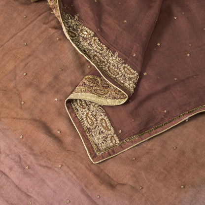 Sanskriti Vintage Brown Pure Chiffon Dupatta/Stole Hand Embroidered Zardozi Veil