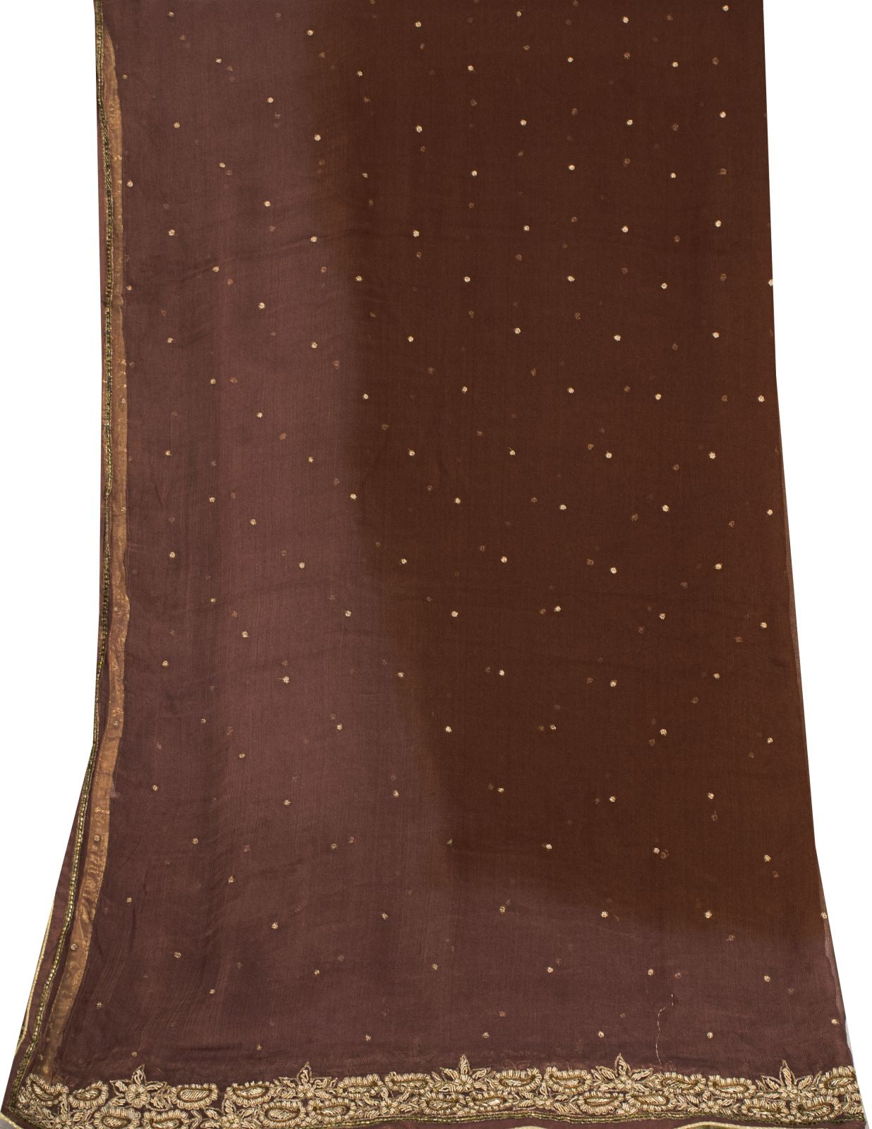 Sanskriti Vintage Brown Pure Chiffon Dupatta/Stole Hand Embroidered Zardozi Veil