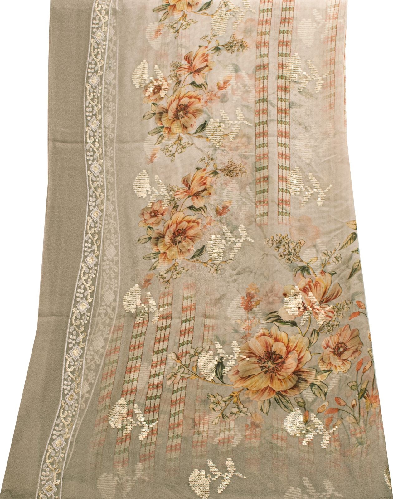 Sanskriti Vintage Gray Pure Georgette Dupatta/Stole Digital Print-Sequins Veil
