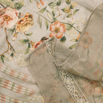 Sanskriti Vintage Gray Pure Georgette Dupatta/Stole Digital Print-Sequins Veil