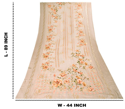 Sanskriti Vintage Gray Pure Georgette Dupatta/Stole Digital Print-Sequins Veil