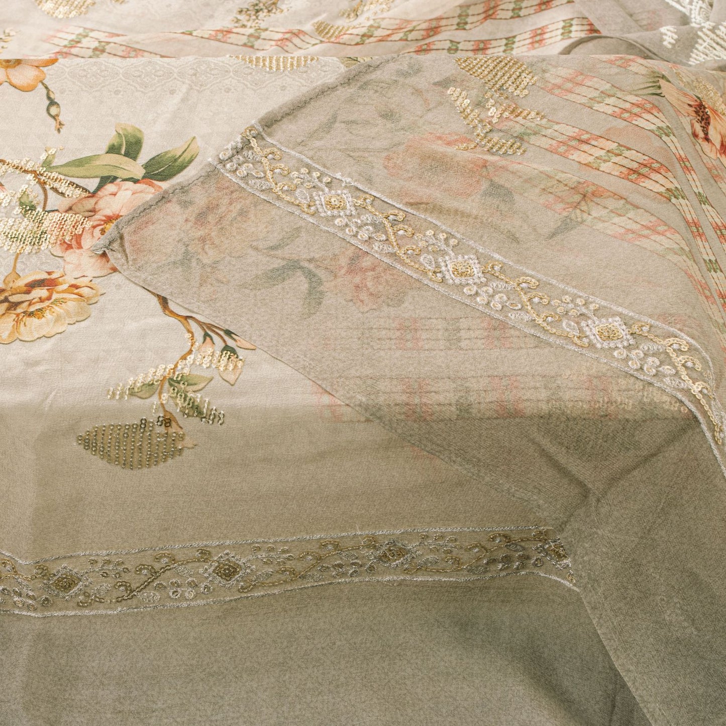 Sanskriti Vintage Gray Pure Georgette Dupatta/Stole Digital Print-Sequins Veil