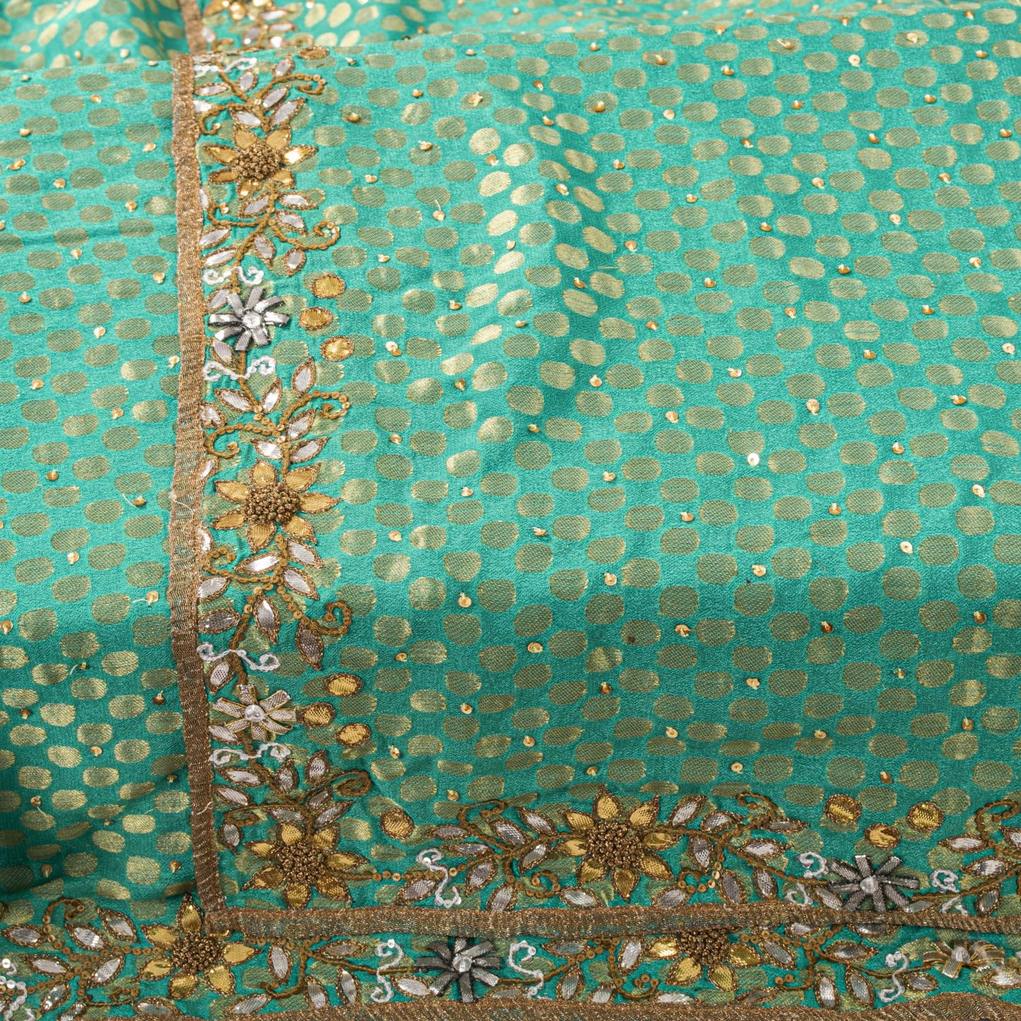 Sanskriti Vintage Green Pure Crepe Dupatta/Stole Hand Embroidery Zari-Woven Veil