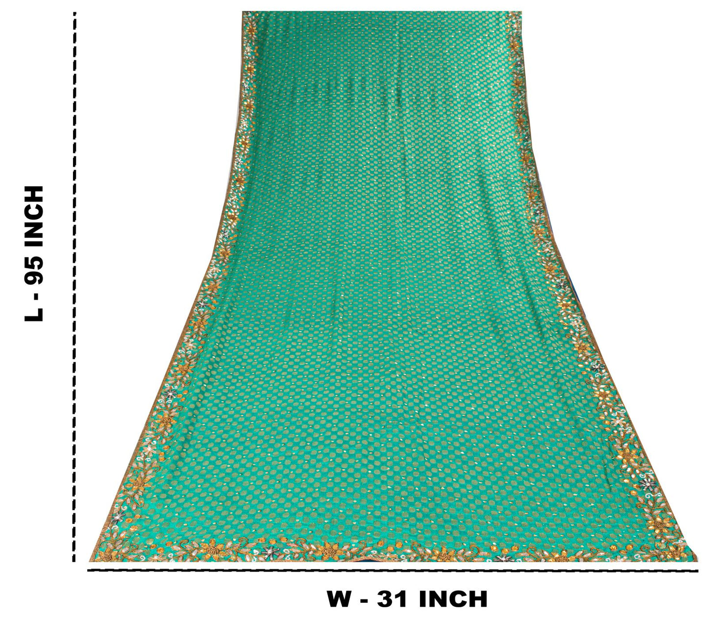 Sanskriti Vintage Green Pure Crepe Dupatta/Stole Hand Embroidery Zari-Woven Veil