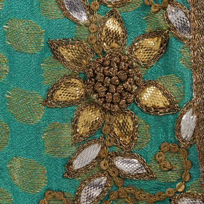 Sanskriti Vintage Green Pure Crepe Dupatta/Stole Hand Embroidery Zari-Woven Veil