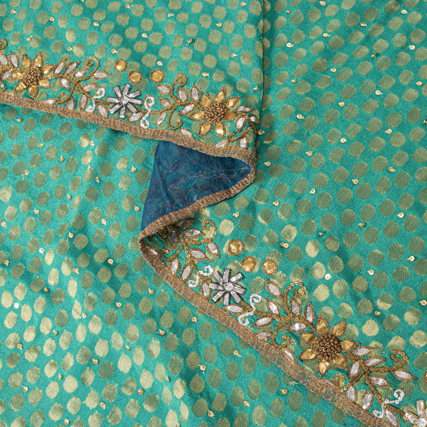 Sanskriti Vintage Green Pure Crepe Dupatta/Stole Hand Embroidery Zari-Woven Veil