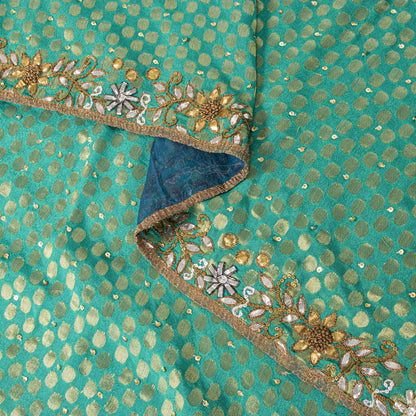 Sanskriti Vintage Green Pure Crepe Dupatta/Stole Hand Embroidery Zari-Woven Veil