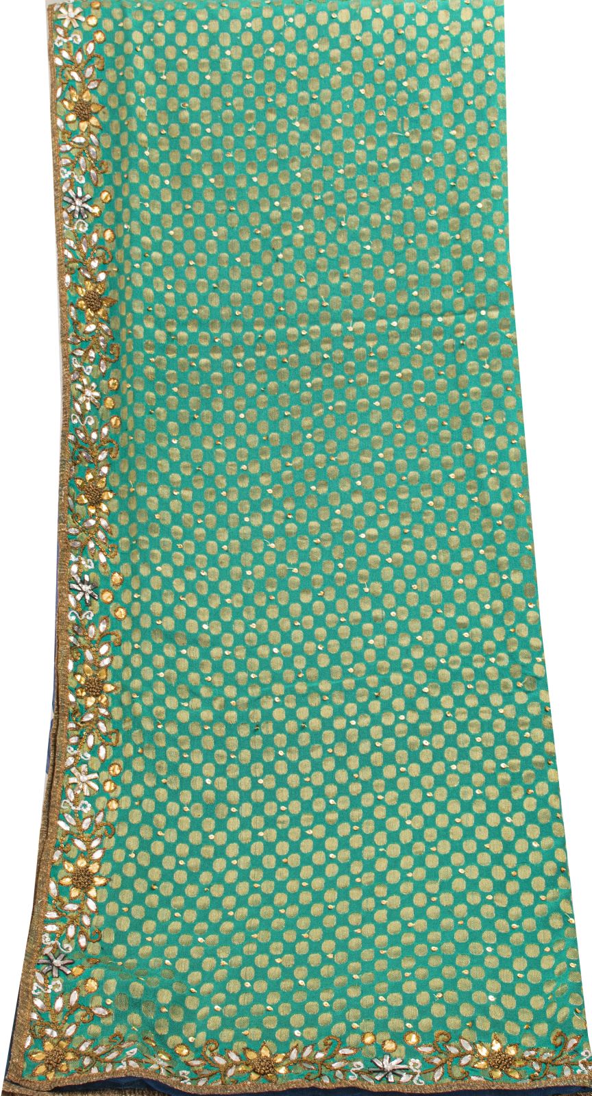 Sanskriti Vintage Green Pure Crepe Dupatta/Stole Hand Embroidery Zari-Woven Veil