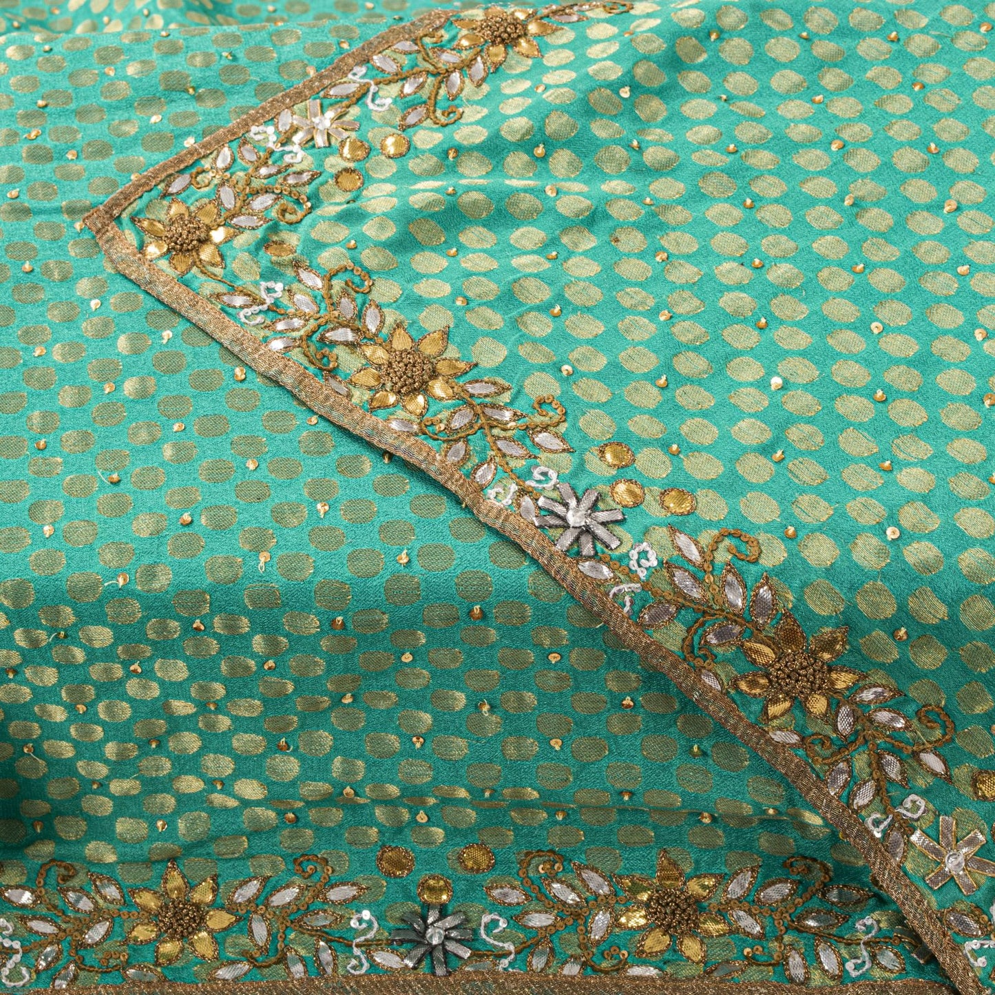 Sanskriti Vintage Green Pure Crepe Dupatta/Stole Hand Embroidery Zari-Woven Veil