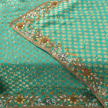 Sanskriti Vintage Green Pure Crepe Dupatta/Stole Hand Embroidery Zari-Woven Veil