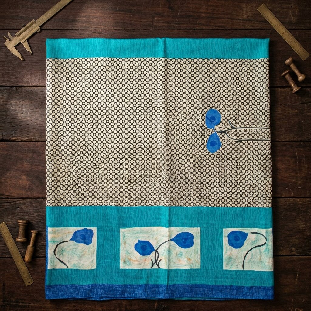 Sanskriti Vintage White-Blue Pure Silk Dupatta/Stole Floral Printed Indian Veil