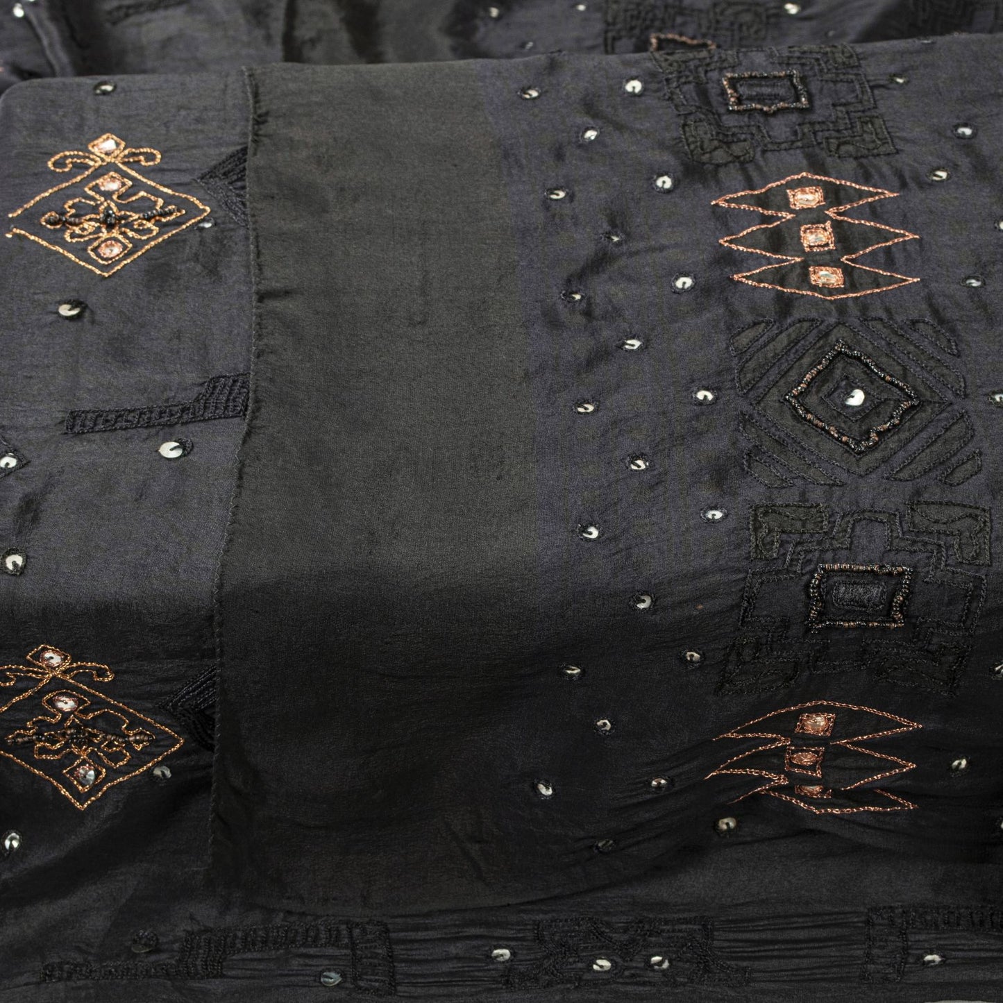 Sanskriti Vintage Black Pure Silk Dupatta/Stole Embroidered Zari Wedding Veil