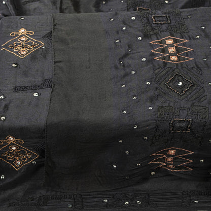 Sanskriti Vintage Black Pure Silk Dupatta/Stole Embroidered Zari Wedding Veil