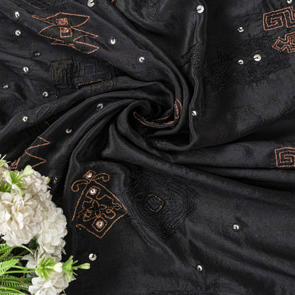 Sanskriti Vintage Black Pure Silk Dupatta/Stole Embroidered Zari Wedding Veil