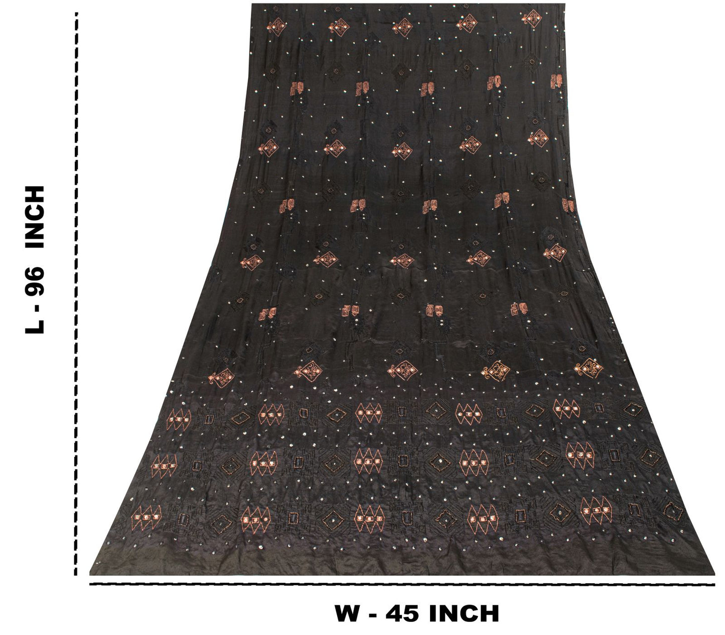 Sanskriti Vintage Black Pure Silk Dupatta/Stole Embroidered Zari Wedding Veil
