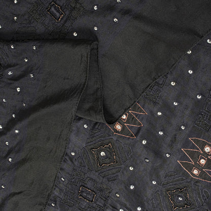 Sanskriti Vintage Black Pure Silk Dupatta/Stole Embroidered Zari Wedding Veil