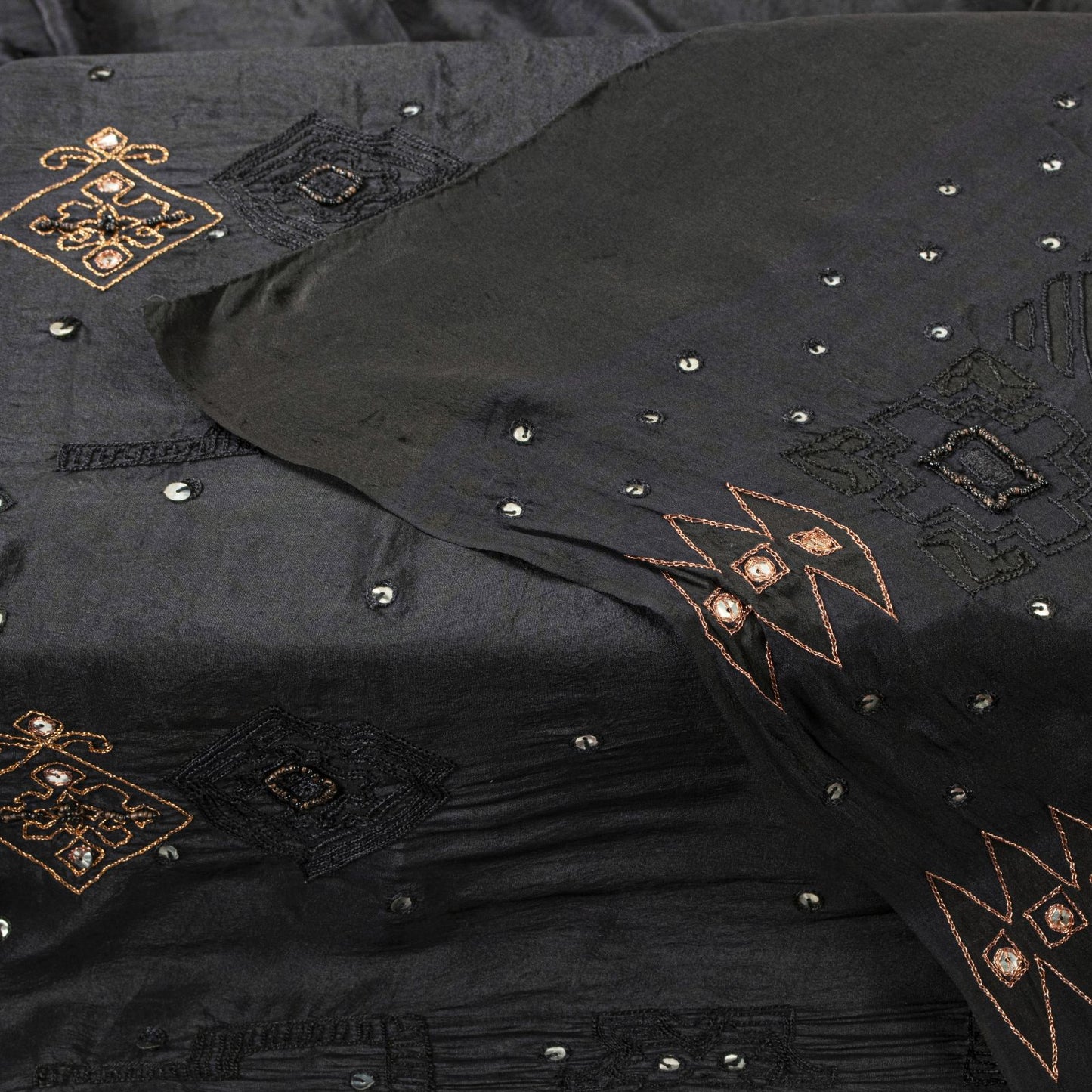 Sanskriti Vintage Black Pure Silk Dupatta/Stole Embroidered Zari Wedding Veil