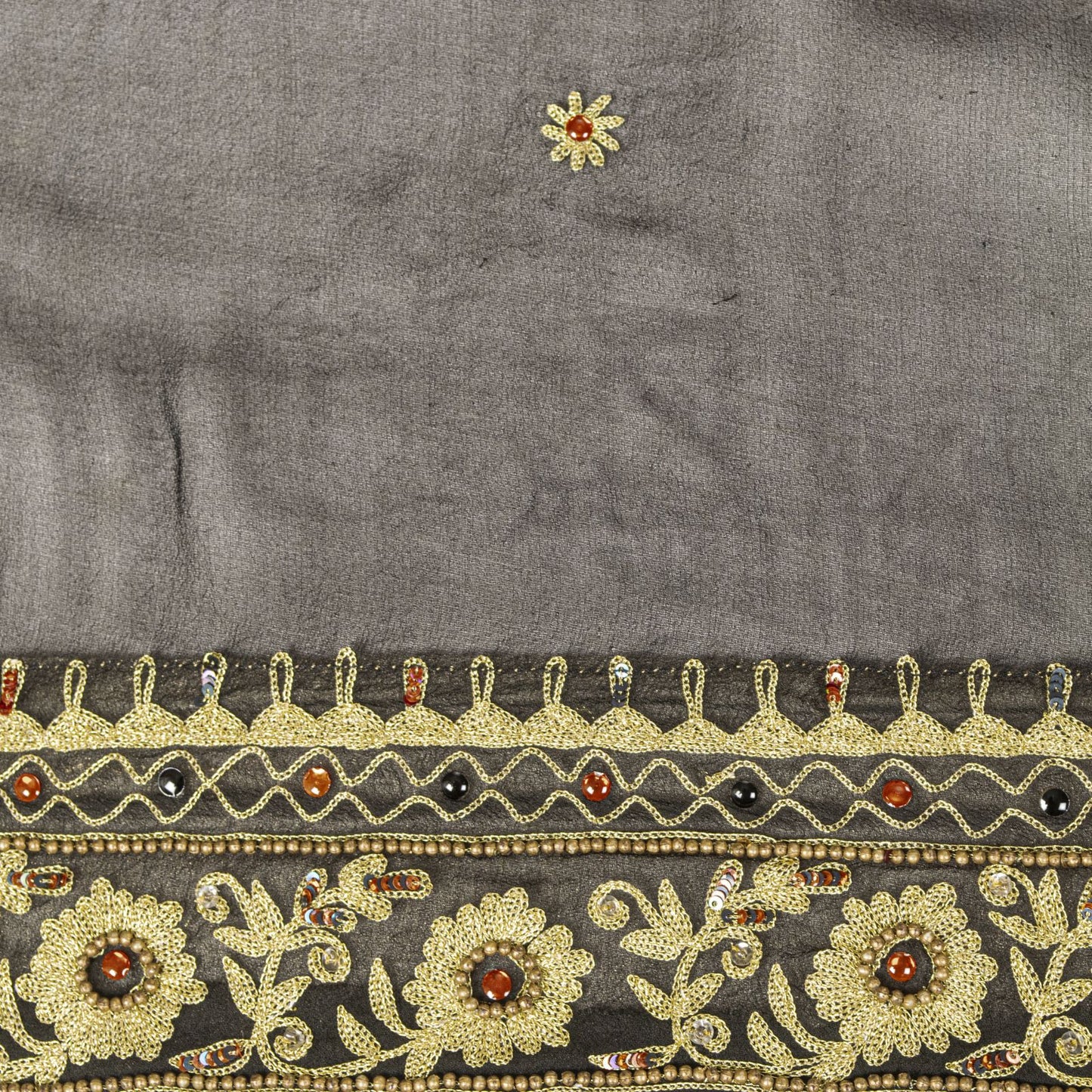 Sanskriti Vintage Brown Pure Georgette Dupatta/Stole Hand Beaded Bollywood Veil