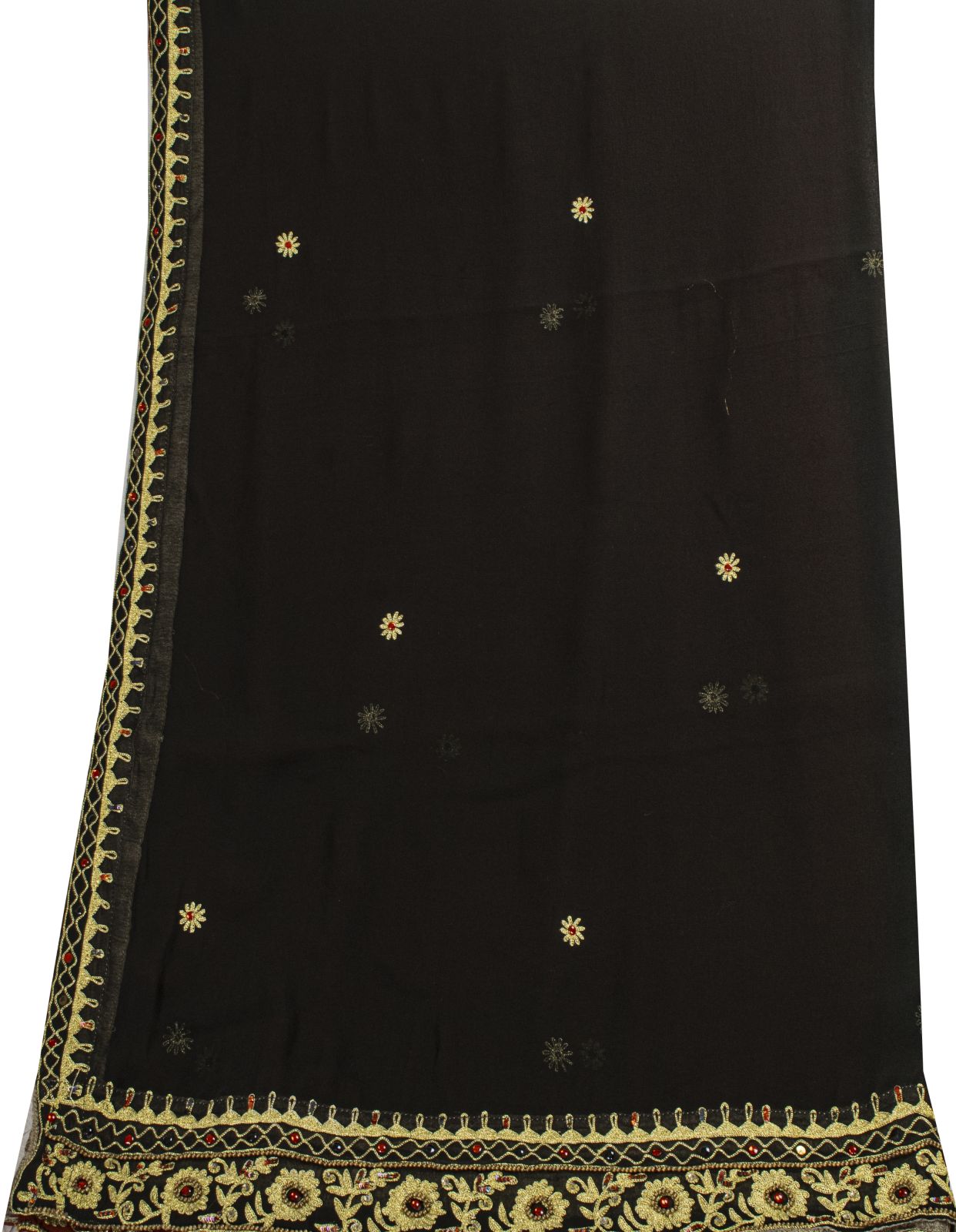 Sanskriti Vintage Brown Pure Georgette Dupatta/Stole Hand Beaded Bollywood Veil