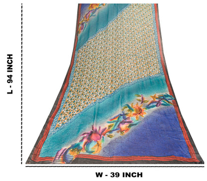 Sanskriti Vintage Blue Pure Georgette Dupatta/Stole Digital Printed Floral Veil