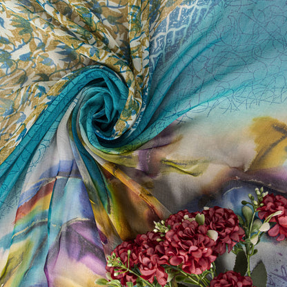 Sanskriti Vintage Blue Pure Georgette Dupatta/Stole Digital Printed Floral Veil