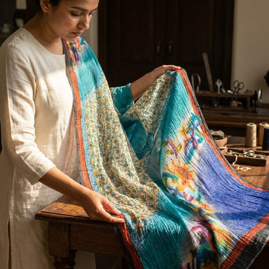 Sanskriti Vintage Blue Pure Georgette Dupatta/Stole Digital Printed Floral Veil