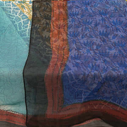 Sanskriti Vintage Blue Pure Georgette Dupatta/Stole Digital Printed Floral Veil