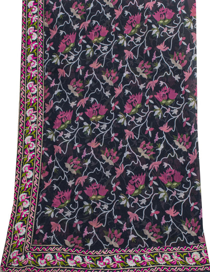 Sanskriti Vintage Blue Georgette Dupatta/Stole Floral Print-Embroidered Patch