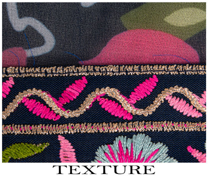 Sanskriti Vintage Blue Georgette Dupatta/Stole Floral Print-Embroidered Patch