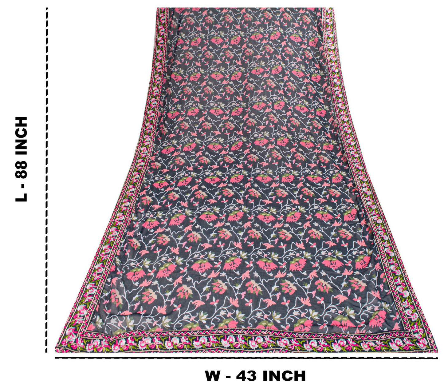 Sanskriti Vintage Blue Georgette Dupatta/Stole Floral Print-Embroidered Patch