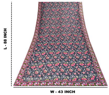 Sanskriti Vintage Blue Georgette Dupatta/Stole Floral Print-Embroidered Patch