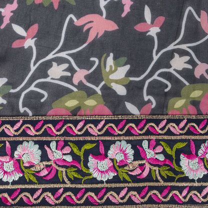 Sanskriti Vintage Blue Georgette Dupatta/Stole Floral Print-Embroidered Patch